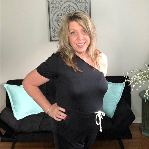 One Shoulder Black Jumpsuit - Picture 2 of 2